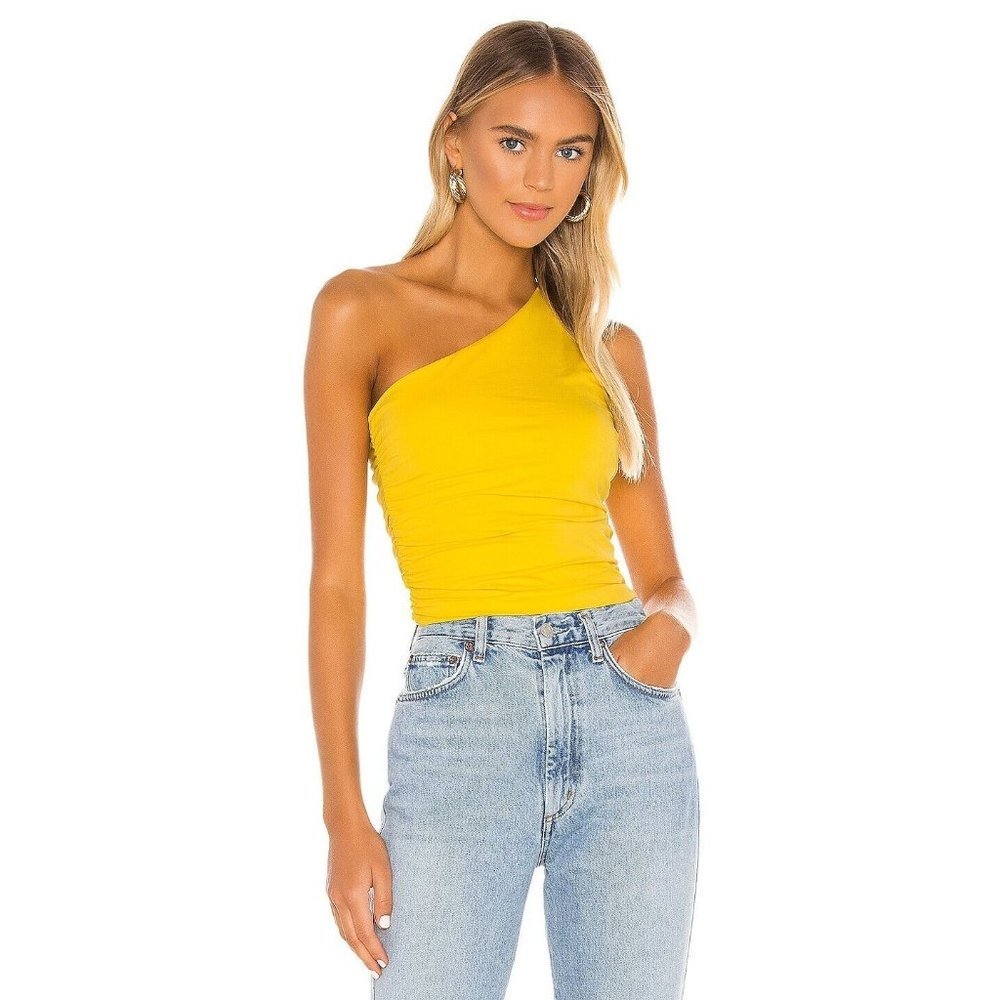 Superdown [Revolve] Women's Yellow Anna One-Shoulder Ruched Crop Top sz XS **